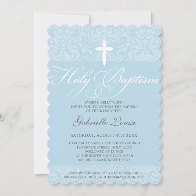 Convite Símbolo de na moda do ELEGANT HOLY BAPTISM azul (Frente)