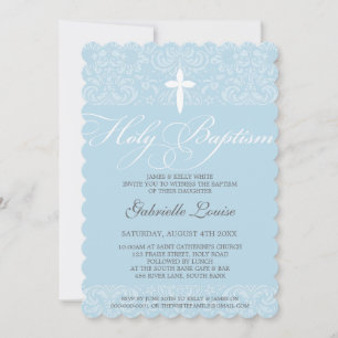 Convite Símbolo de na moda do ELEGANT HOLY BAPTISM azul