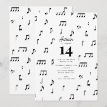 Símbolo de Notas Musicais Preto e Branco Aniversár