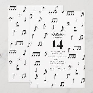 Convite Símbolo de Notas Musicais Preto e Branco Aniversár