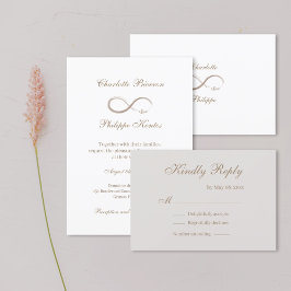 Convite Símbolo do infinito Dourado Branco Cinza RSVP de c