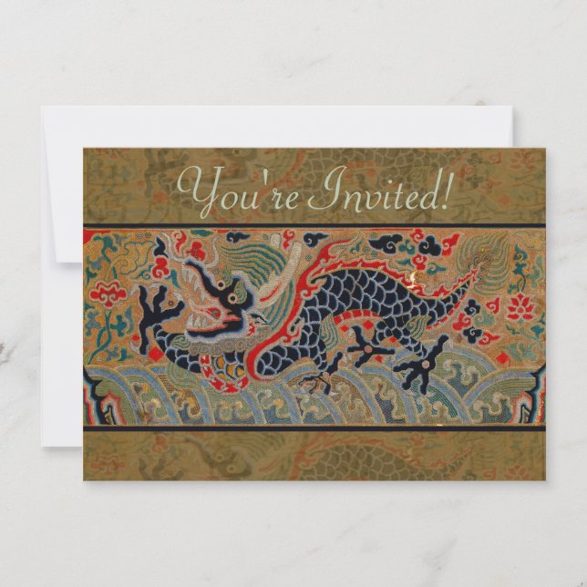Convite Símbolo Dragão Chinês Antiquado Asiático (Frente)