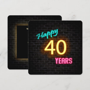 Convite Símbolo Neon aniversário de 40 anos brilhando no