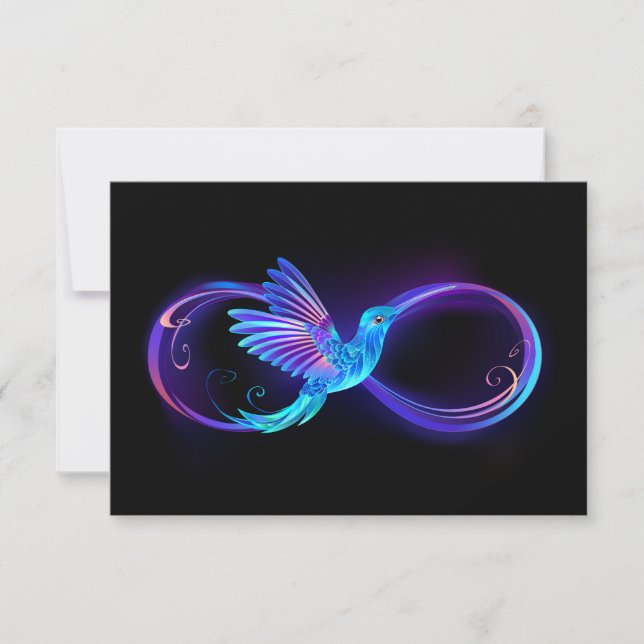 Convite Símbolo Neon Infinity com Hummingbird brilhante (Frente)
