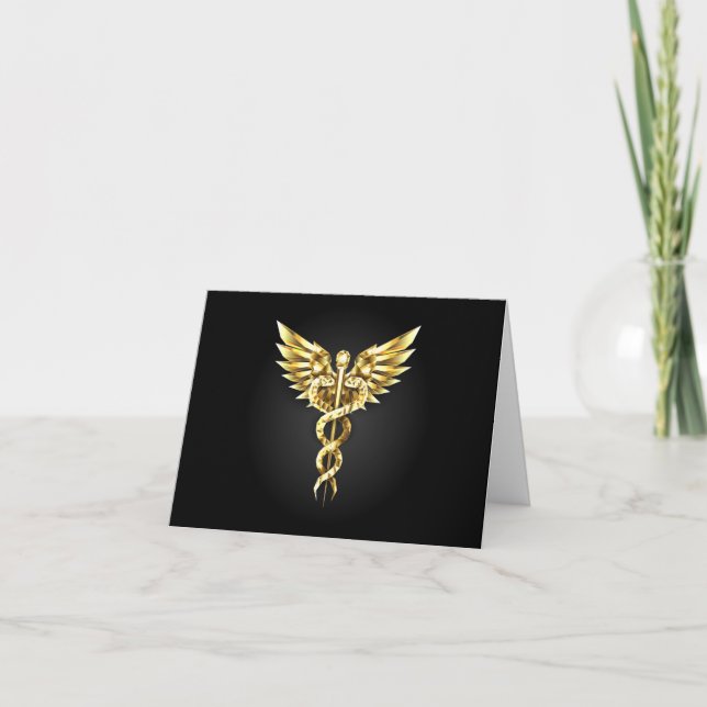 Convite Símbolo Poligonal Dourado Caduceu (Frente)