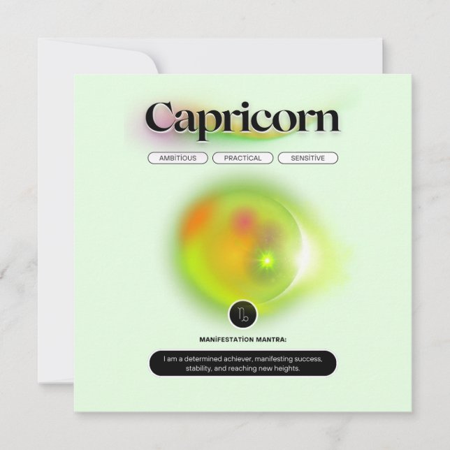 Convite Símbolo Zodiano Moderno Capricórnio Citação Elemen (Frente)