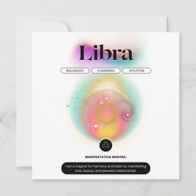 Convite Símbolo Zodiano Moderno Libra Cita Elemento Aéreo (Frente)