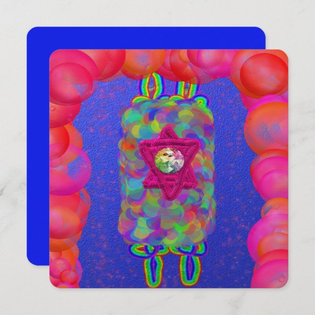 Convite Simchat Torah Shmini Atzeret borbulhas sukkah Tora (Frente/Verso)