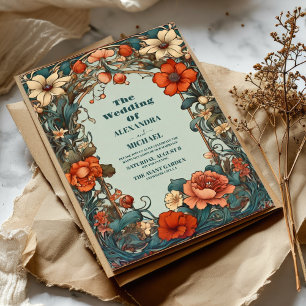 Convite Simfonia Floral de Casamento Inspirada no Art Nouv