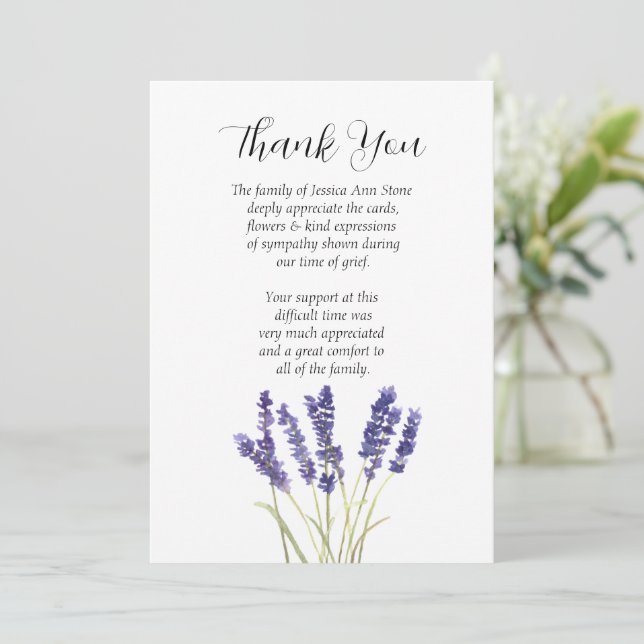 Convite Simpatia Lavanda Floral Funeral Obrigado  (Em pé/Frente)