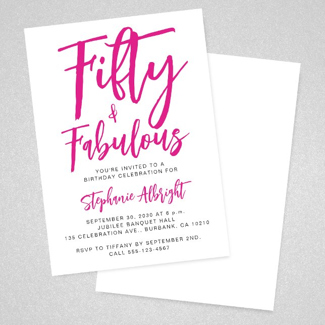 Convite Simple 50 and Fabulous Pink 50th Birthday Party (Criador carregado)