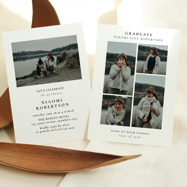 Convite Simple 5 Photo Collage Graduation Party Invitation (Criador carregado)