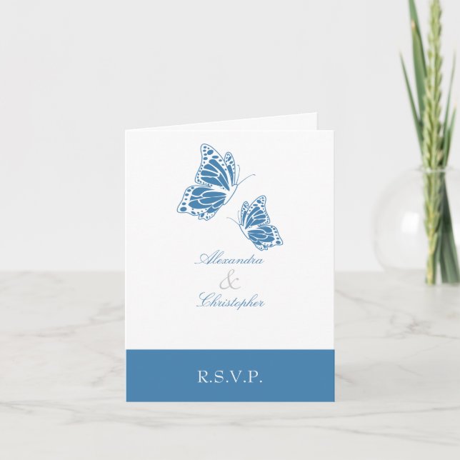 Convite Simple Amparo Blue Butterfly RSVP Note (Frente)