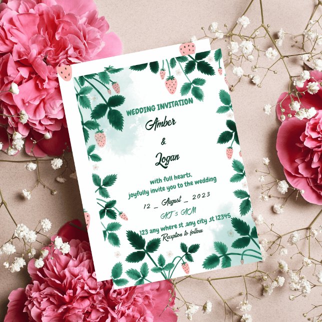 Convite Simple and elegant strawberry wedding invitation (Criador carregado)