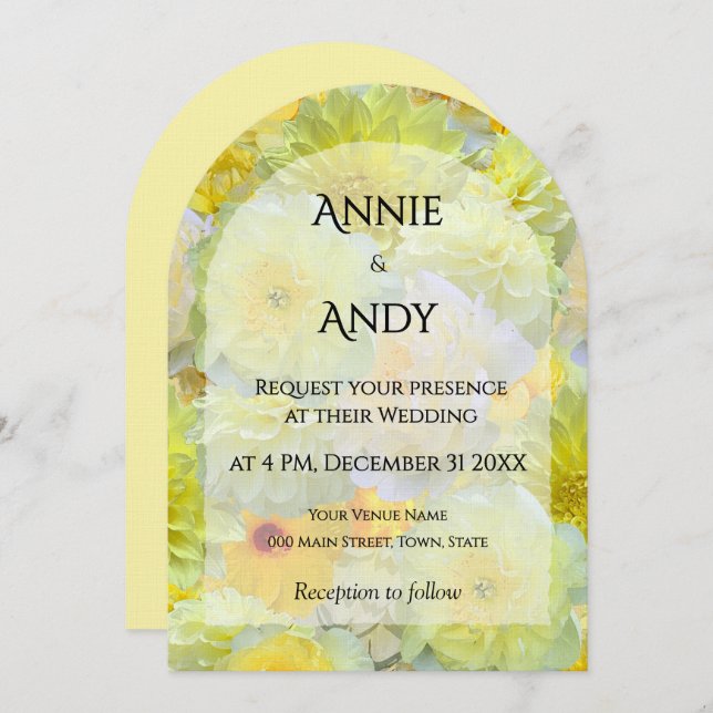 Convite Simple Arched Die-Cut Yellow Floral Wedding (Frente/Verso)