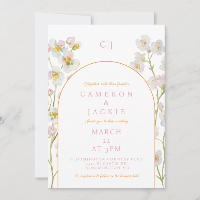Convite Simple Babys Breath Wedding Invitation (Frente)