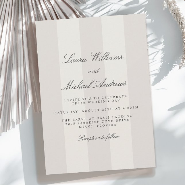 Convite Simple Beach Sand Cabana Stripes Wedding (Available in both printed and instant download digital formats.)