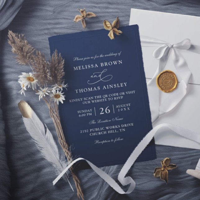 Convite Simple Black and White Budget QR Code Wedding (Criador carregado)