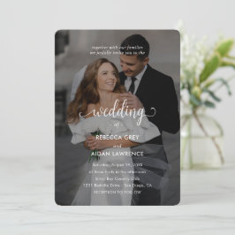 Convite Simple Black and White Overlay Photo Wedding 