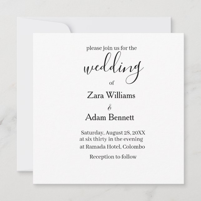 Convite Simple black and white wedding invitation (Frente)
