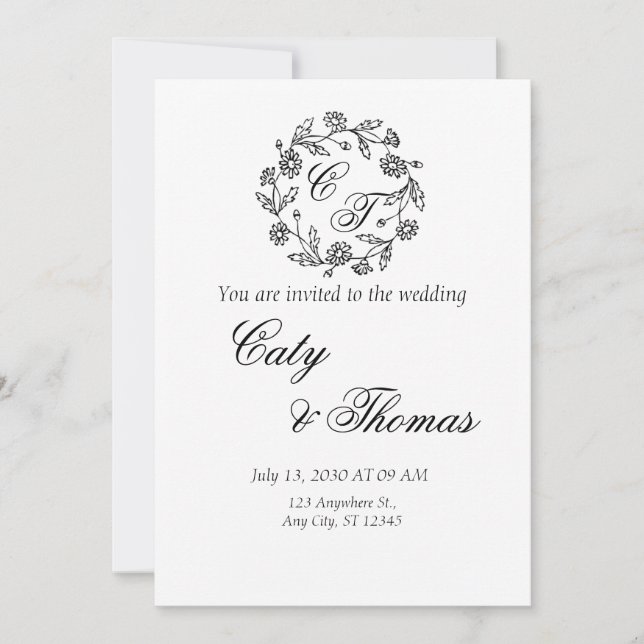 Convite Simple black and white weeding invitation (Frente)
