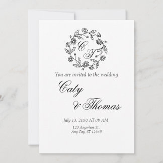 Convite Simple black and white weeding invitation