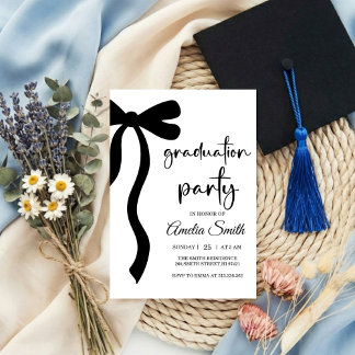 Convite Simple  Black Bow graduation party invitation
