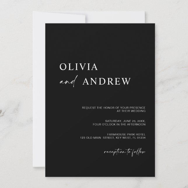 Convite Simple Black Minimalist Wedding Invitation (Frente)