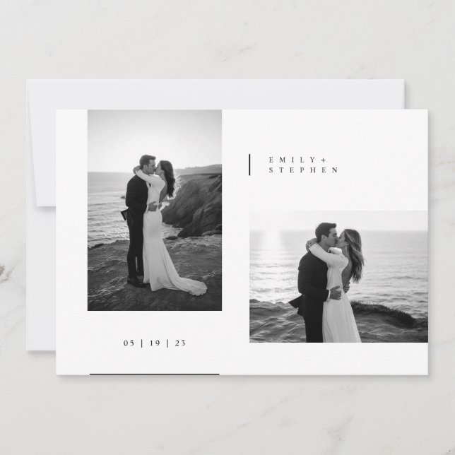 Convite Simple Black & White Elegant Minimal Wedding Photo (Frente)