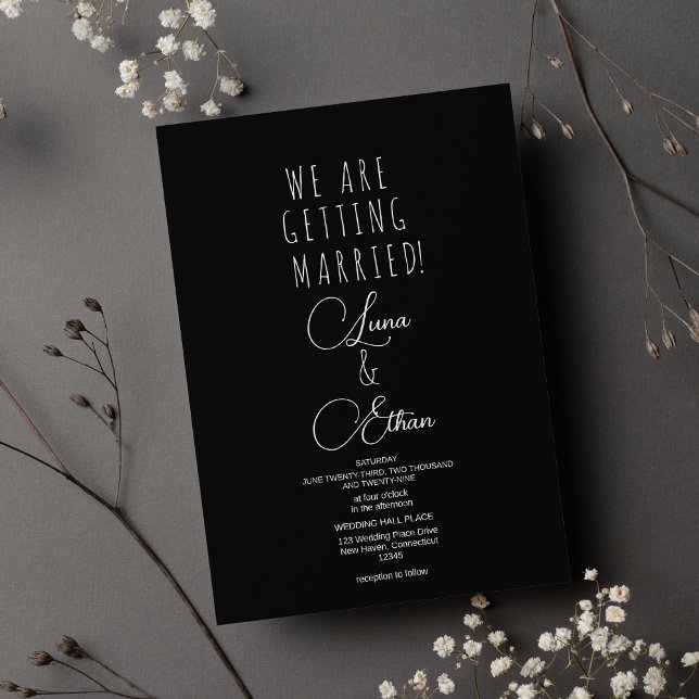 Convite Simple black white elegant typography wedding  (Simple black white elegant typography wedding)
