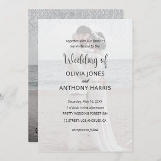 Convite Simple Black & White Overlay Photo Wedding