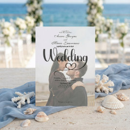 Convite Simple Black White Overlay Photo Wedding 