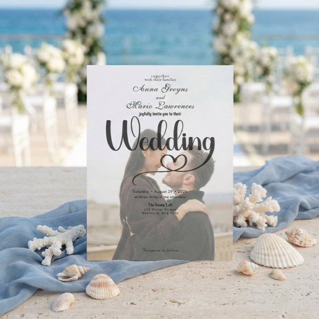 Convite Simple Black White Overlay Photo Wedding  (Criador carregado)