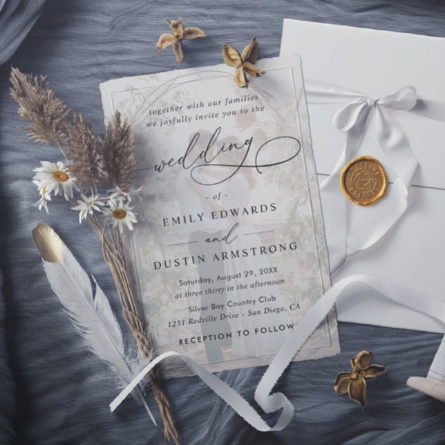 Convite Simple Black & White Overlay Photo Wedding (Criador carregado)