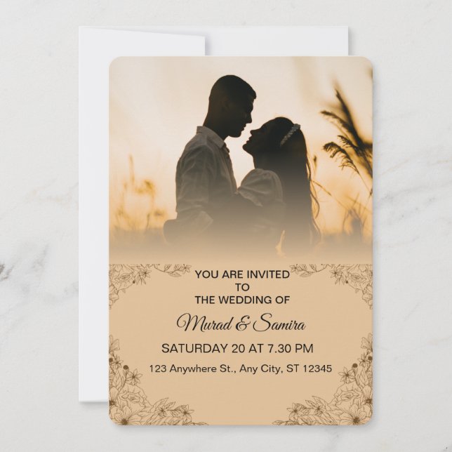 Convite Simple Black & White Overlay Photo Wedding Invitat (Frente)