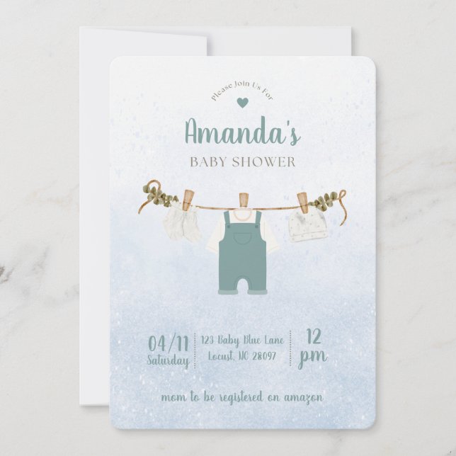 Convite Simple Blue Baby Boy Shower Invitation (Frente)
