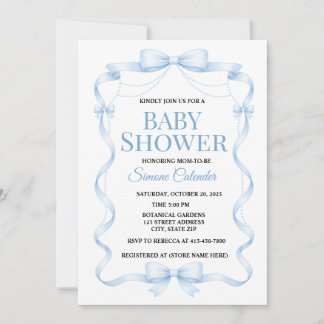 Convite Simple Blue Baby Shower Invitation