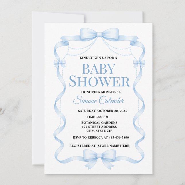 Convite Simple Blue Baby Shower Invitation (Frente)
