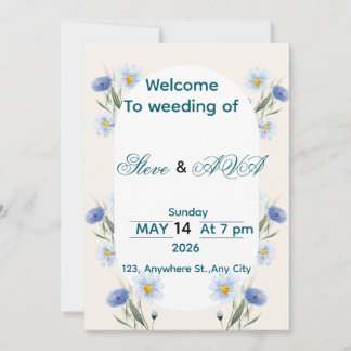 Convite Simple Blue Floral Wedding Invitation