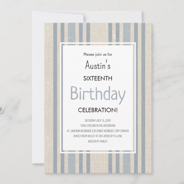 Convite Simple Blue Striped Birthday (Frente)