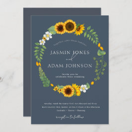 Convite Simple Boho Royal Blue Opulence Sunflower Casament