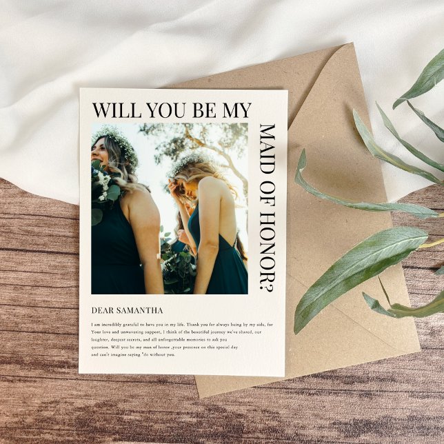 Convite Simple Bridesmaid Proposal Photo Card  (Criador carregado)