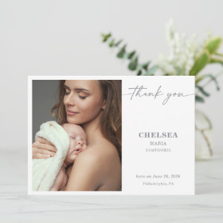 Convite Simple Calligraphy Chic Baby Photo Thank You Card