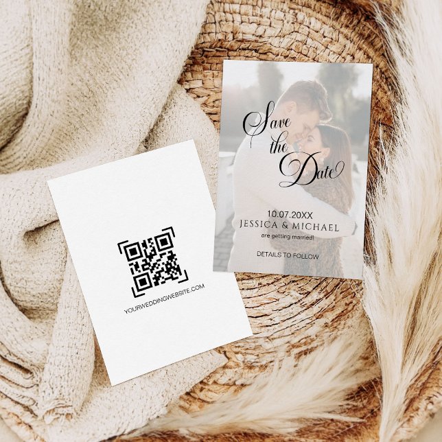 Convite Simple Calligraphy Overlay Photo Save the Date (Criador carregado)