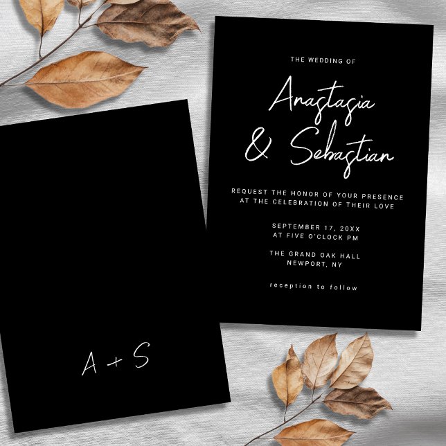 Convite Simple Calligraphy Script Black & White Wedding (Simple Calligraphy Script Black & White Wedding Invitation)