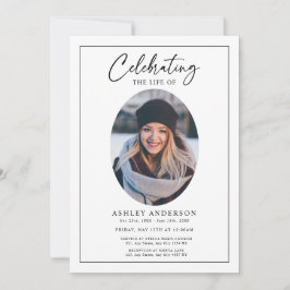 Convite Simple Celebration of Life Black White Funeral