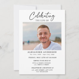 Convite Simple Celebration of Life Black White Funeral