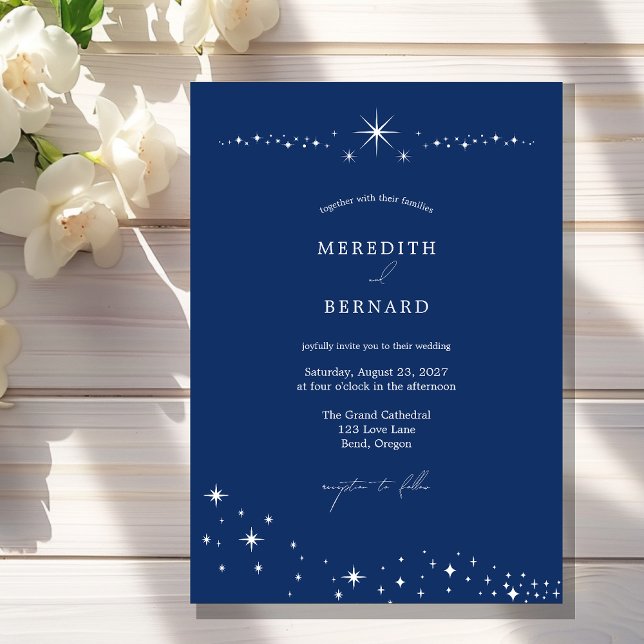 Convite Simple Celestial Elegant Wedding Navy Blue  (Criador carregado)