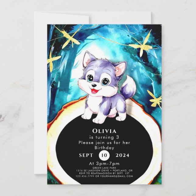 Convite Simple Charm Wolf Birthday (Frente)