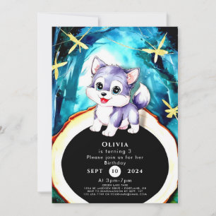 Convite Simple Charm Wolf Birthday